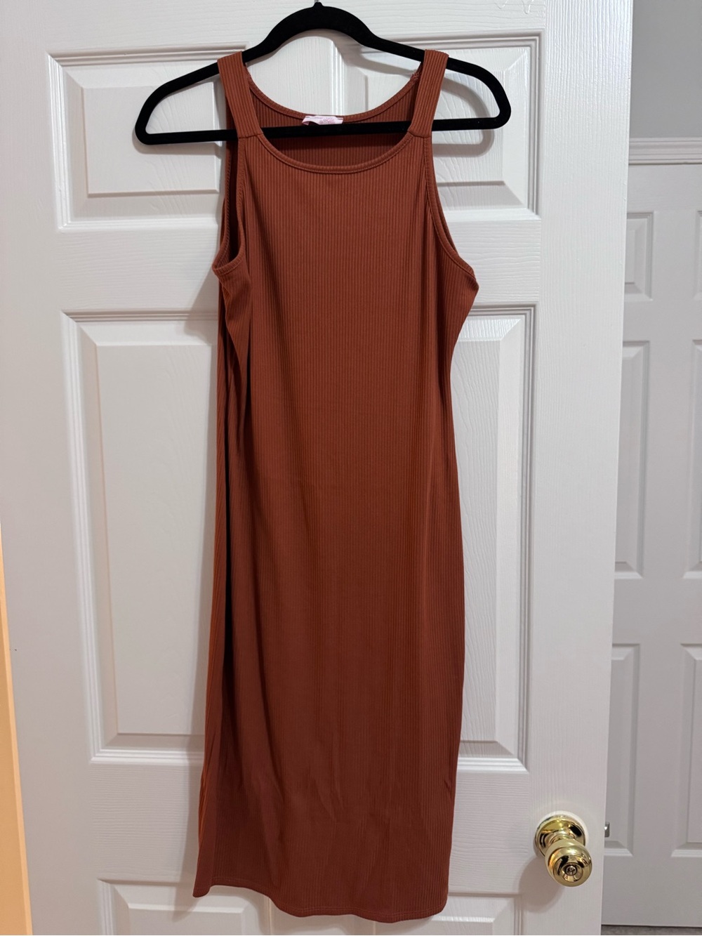 Pink Lily Ribbed Tank Midi Dress - Rust Brown